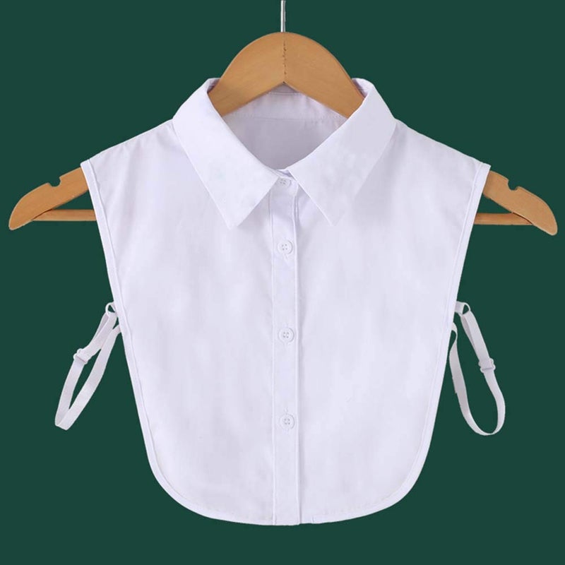 Juland Lady's White Cotton Sleeveless Shirt with Detachable False Collar and Choker Tie, Medium - Image 2